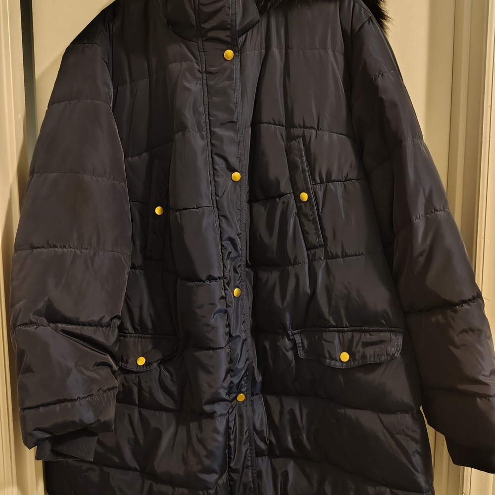 Ellos Navy Puffer Jacket with Yellow Accents